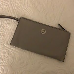 Michael Kors light gray wristlet